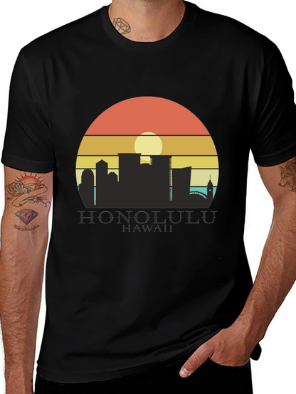 Camiseta Negra Honolulu Hawaii Sunset