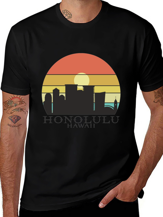 Camiseta Negra Honolulu Hawaii Sunset
