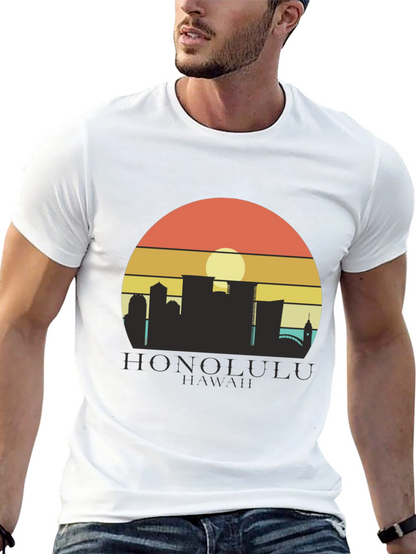 Camiseta Negra Honolulu Hawaii Sunset