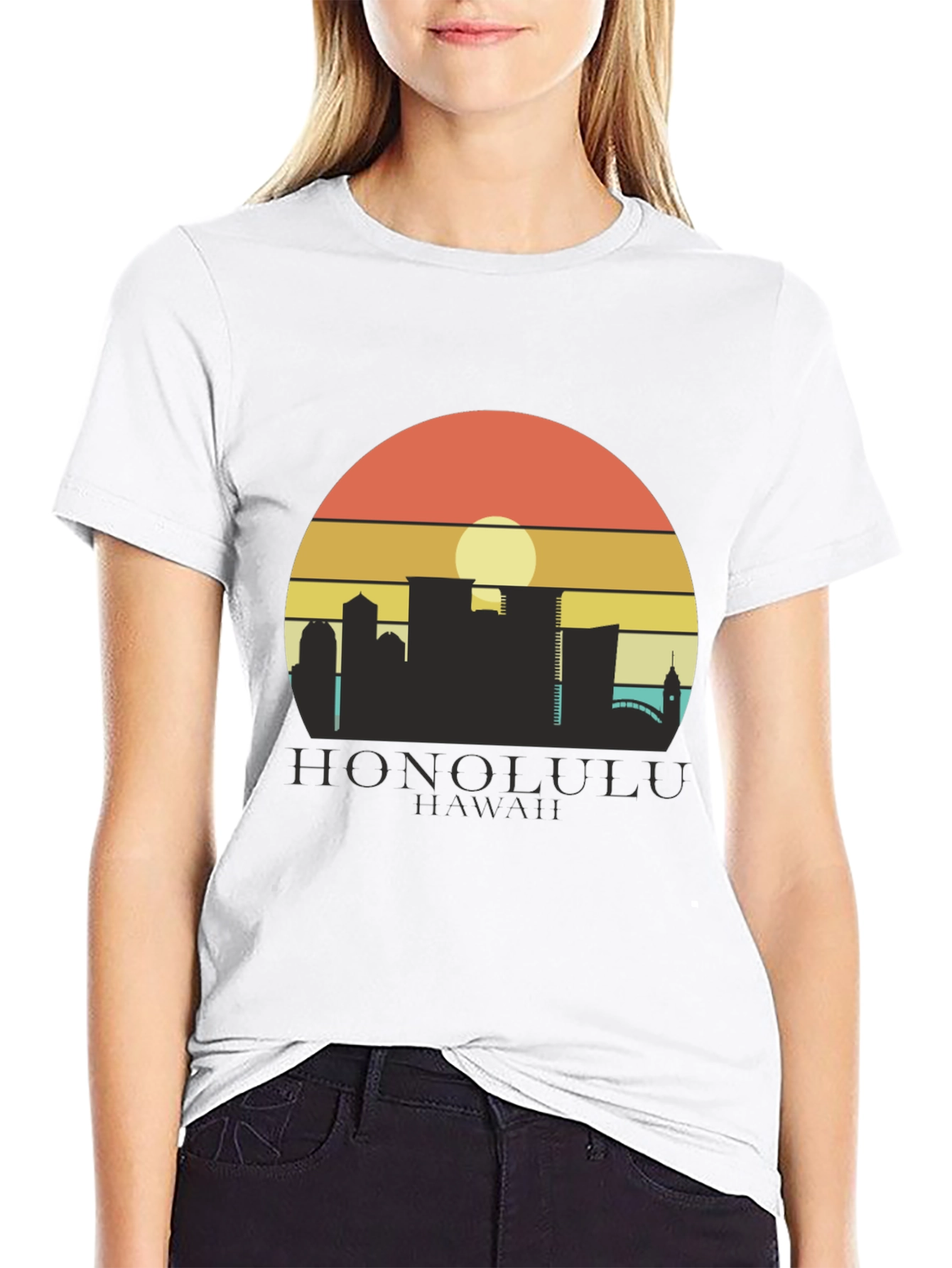Camiseta Negra Honolulu Hawaii Sunset