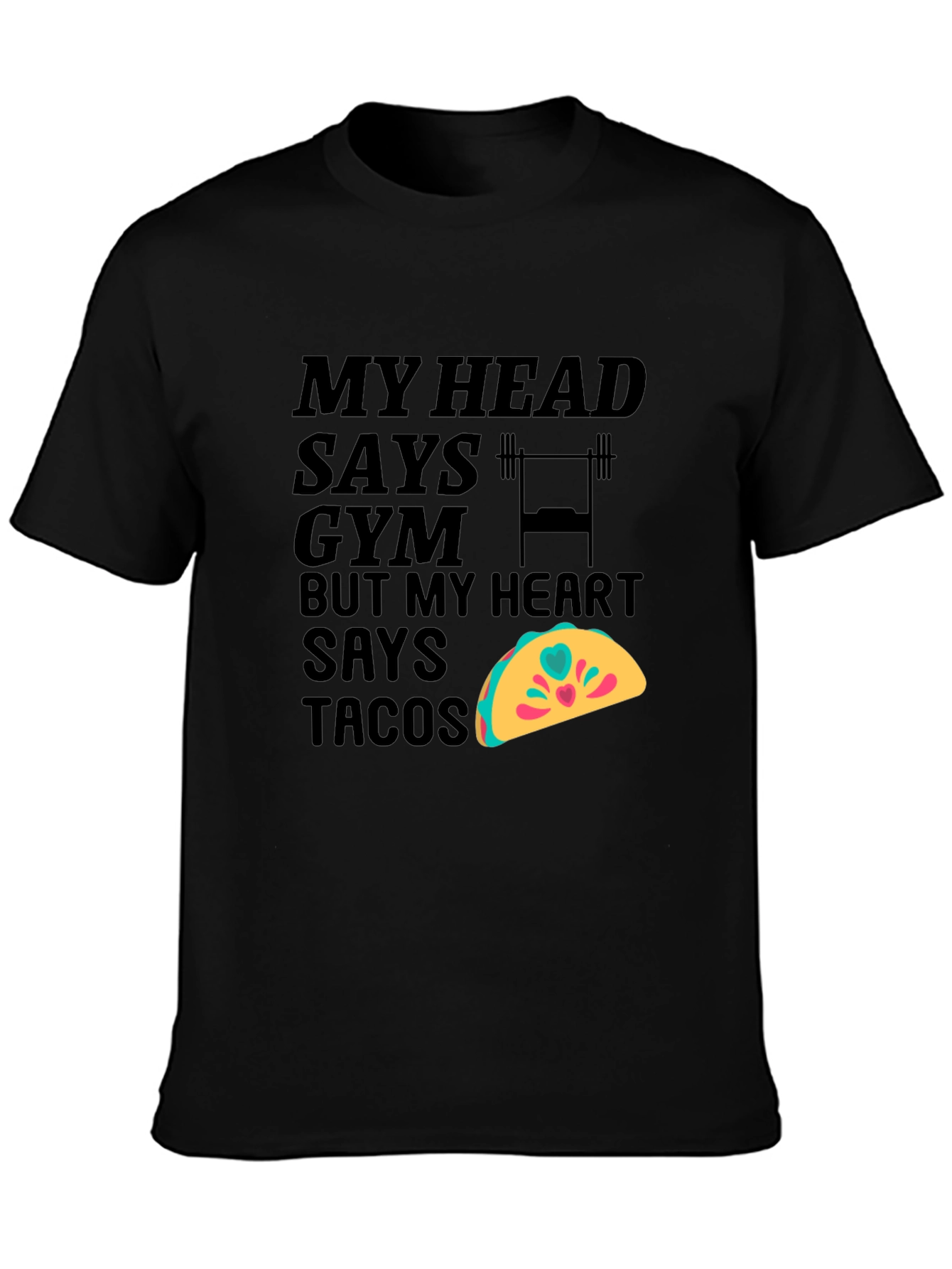 Camiseta Negra: Gym vs Tacos Divertida