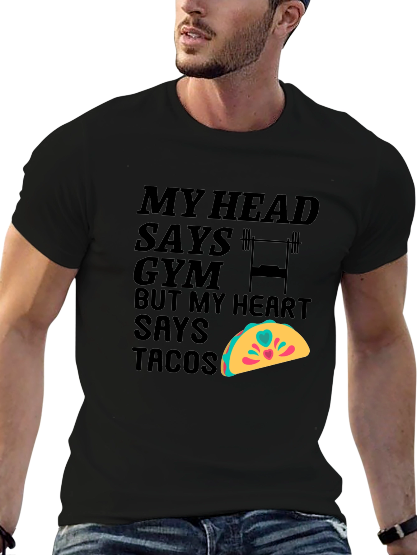 Camiseta Negra: Gym vs Tacos Divertida