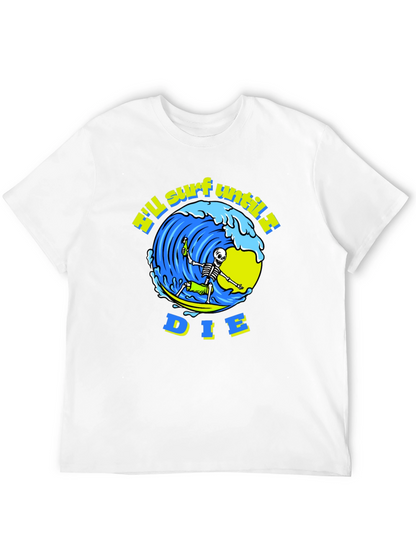 Camiseta Negra Calavera Surfista - ¡Surfearé Hasta Morir!