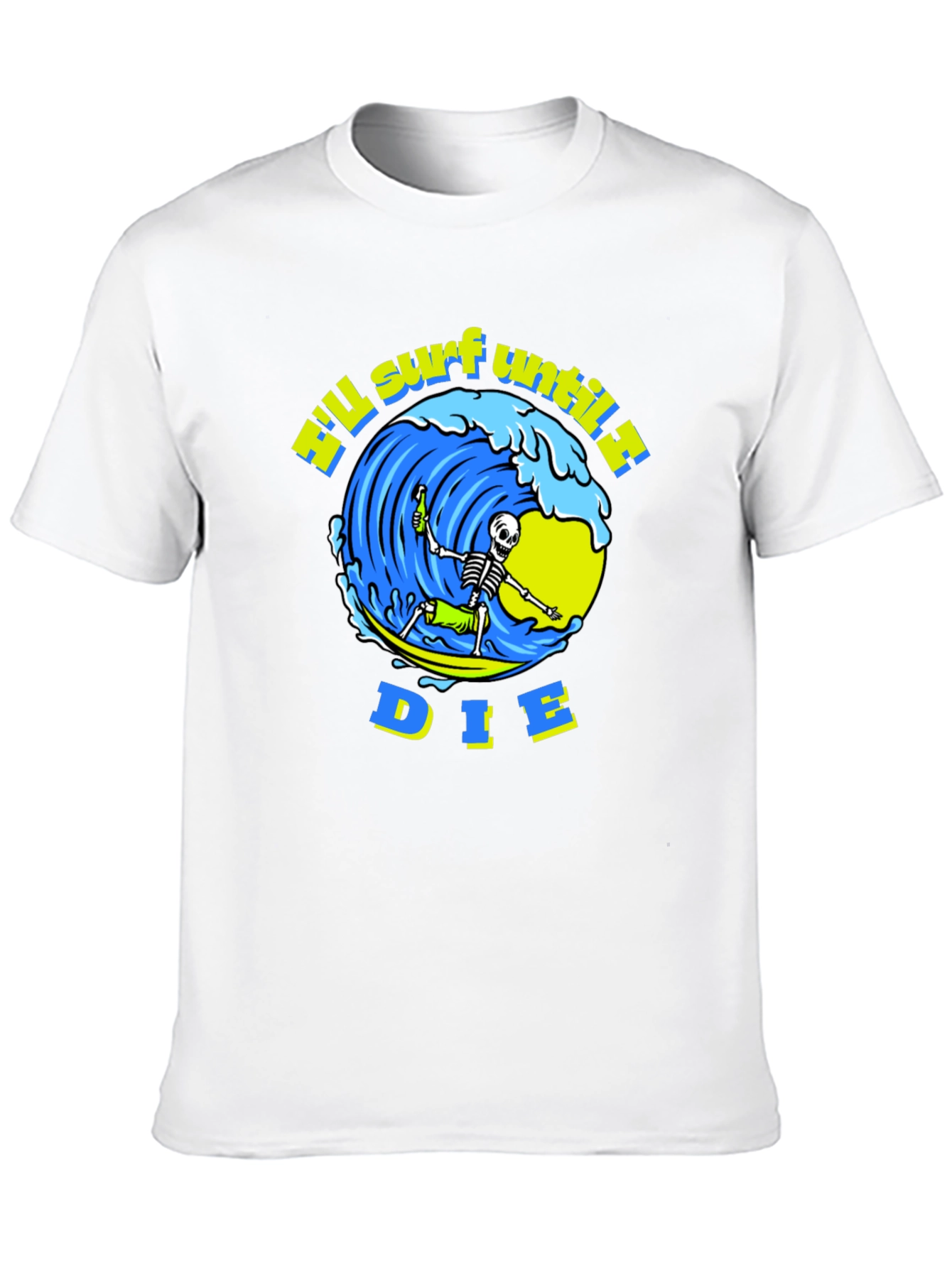 Camiseta Negra Calavera Surfista - ¡Surfearé Hasta Morir!