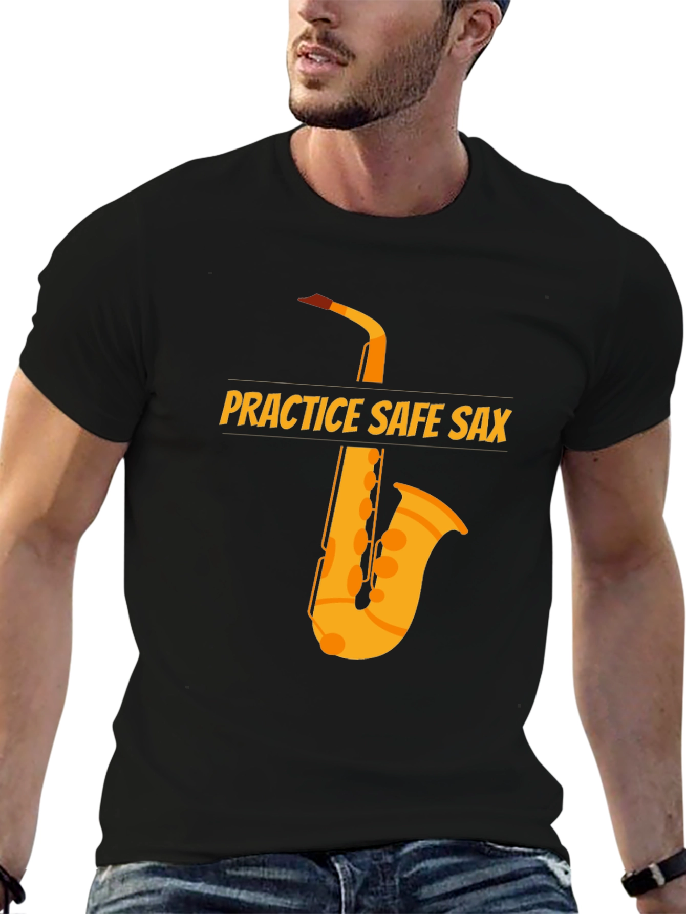 Camiseta Negra Practice Safe Sax