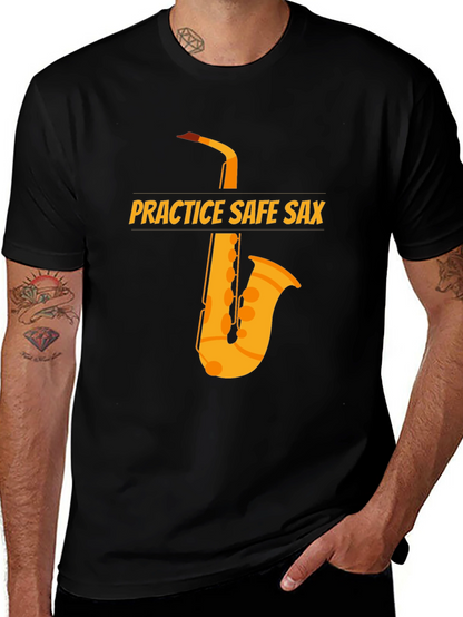 Camiseta Negra Practice Safe Sax