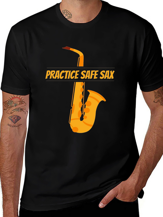 Camiseta Negra Practice Safe Sax