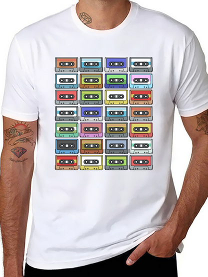 Camiseta Negra con Diseño de Cassettes Retro