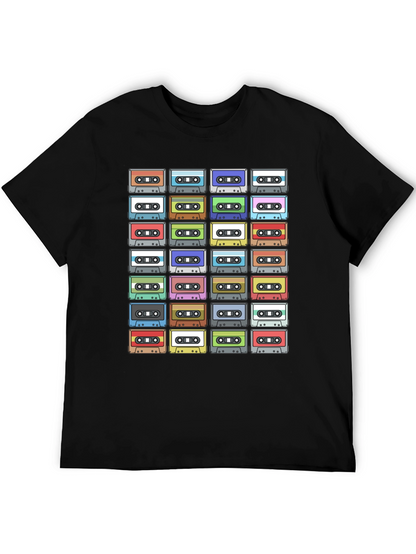 Camiseta Negra con Diseño de Cassettes Retro