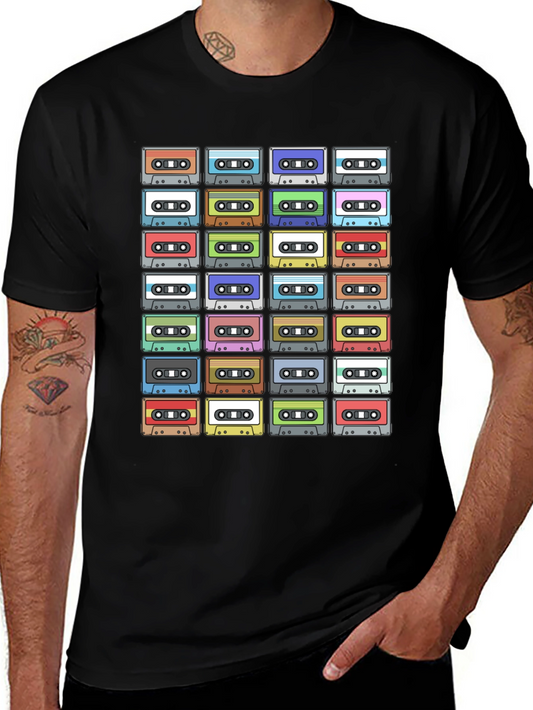 Camiseta Negra con Diseño de Cassettes Retro