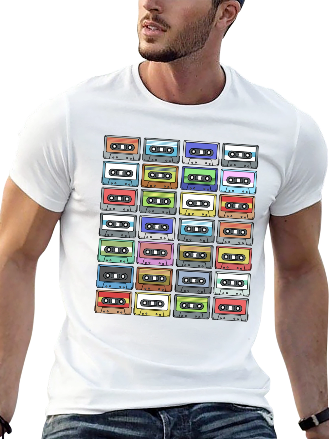 Camiseta Negra con Diseño de Cassettes Retro