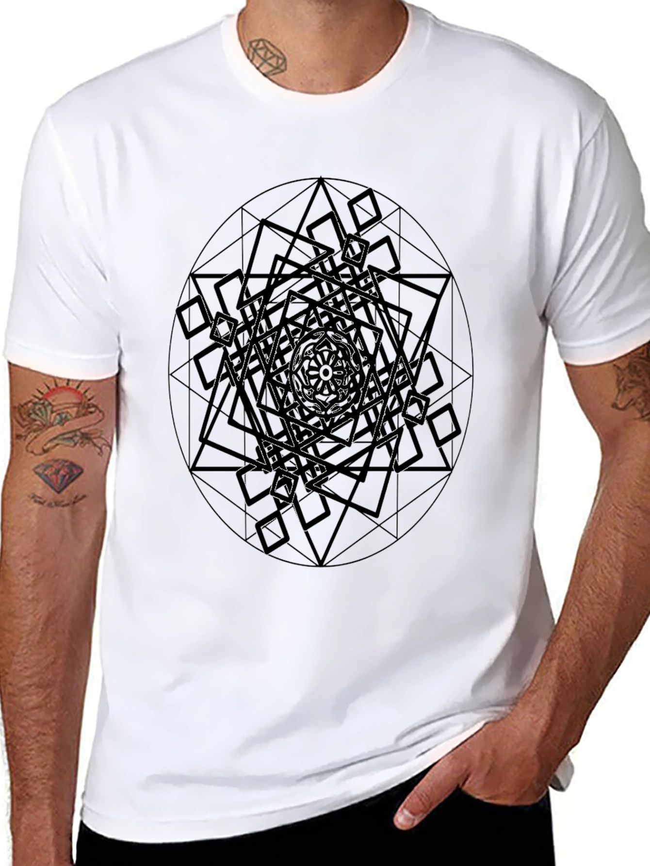 Camiseta Negra Hombre Diseño Geométrico