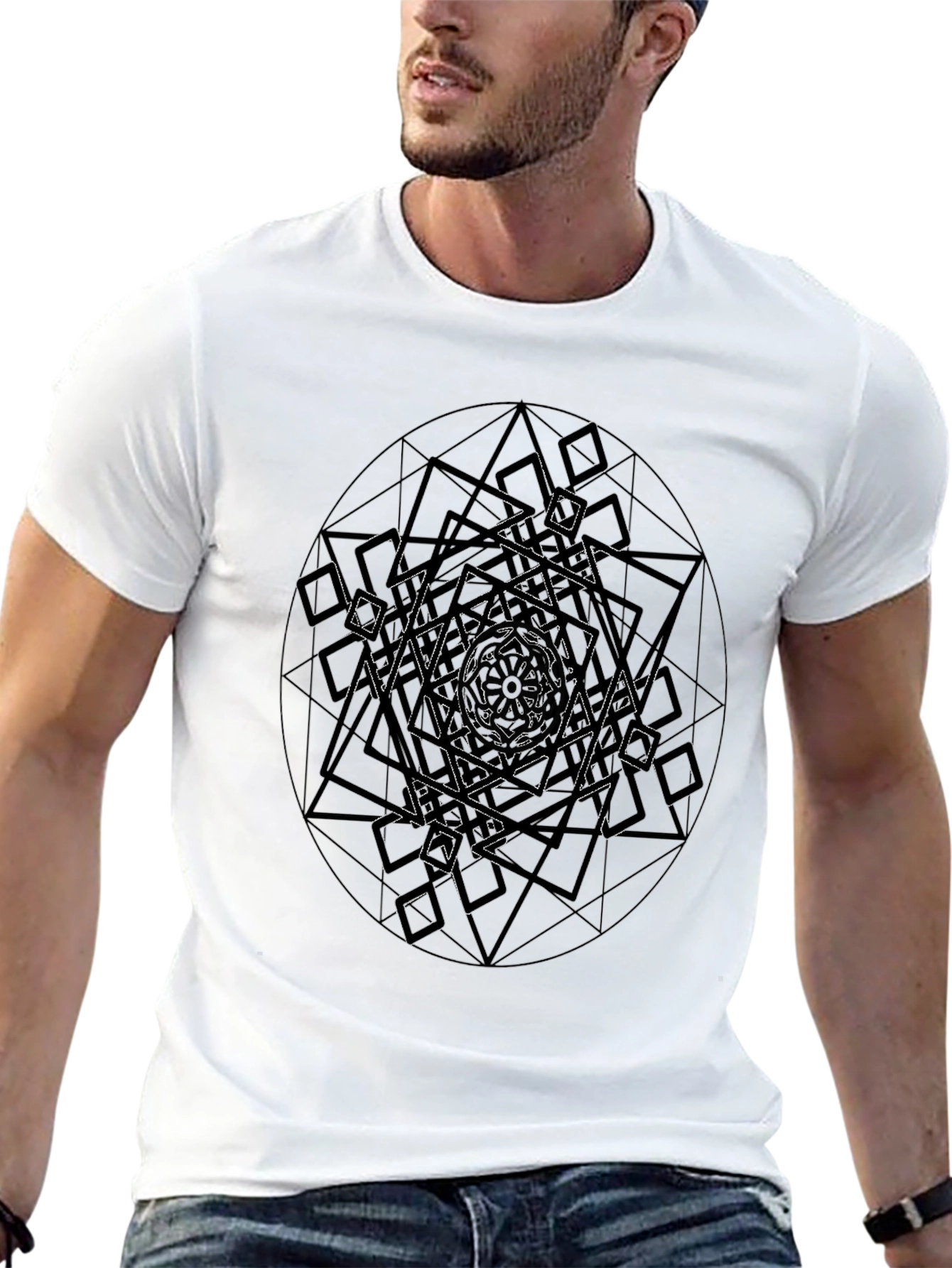 Camiseta Negra Hombre Diseño Geométrico