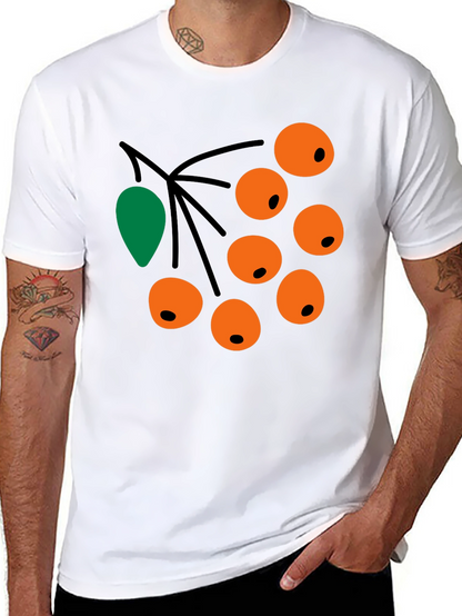 Camiseta Negra con Diseño de Bayas Naranja