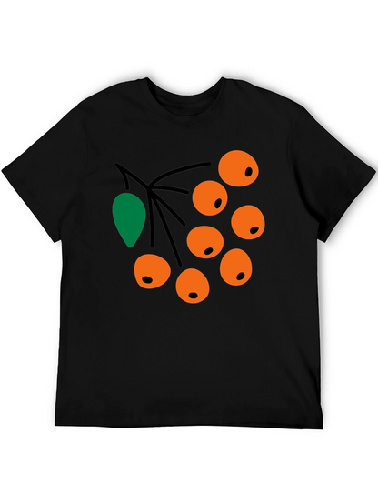 Camiseta Negra con Diseño de Bayas Naranja