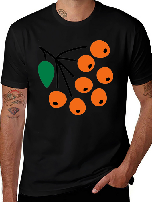 Camiseta Negra con Diseño de Bayas Naranja