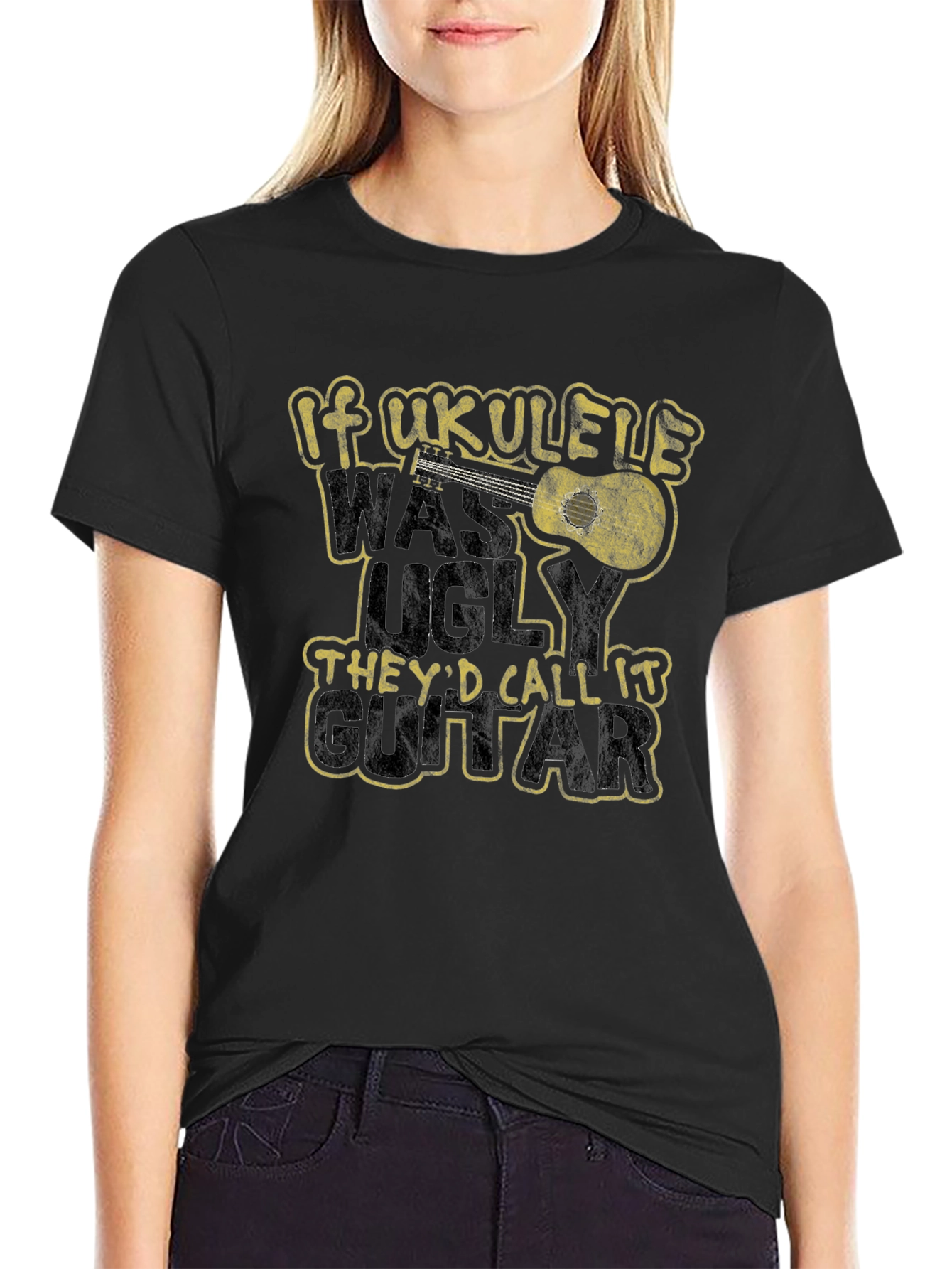 Camiseta Negra Humor Ukulele Guitarra