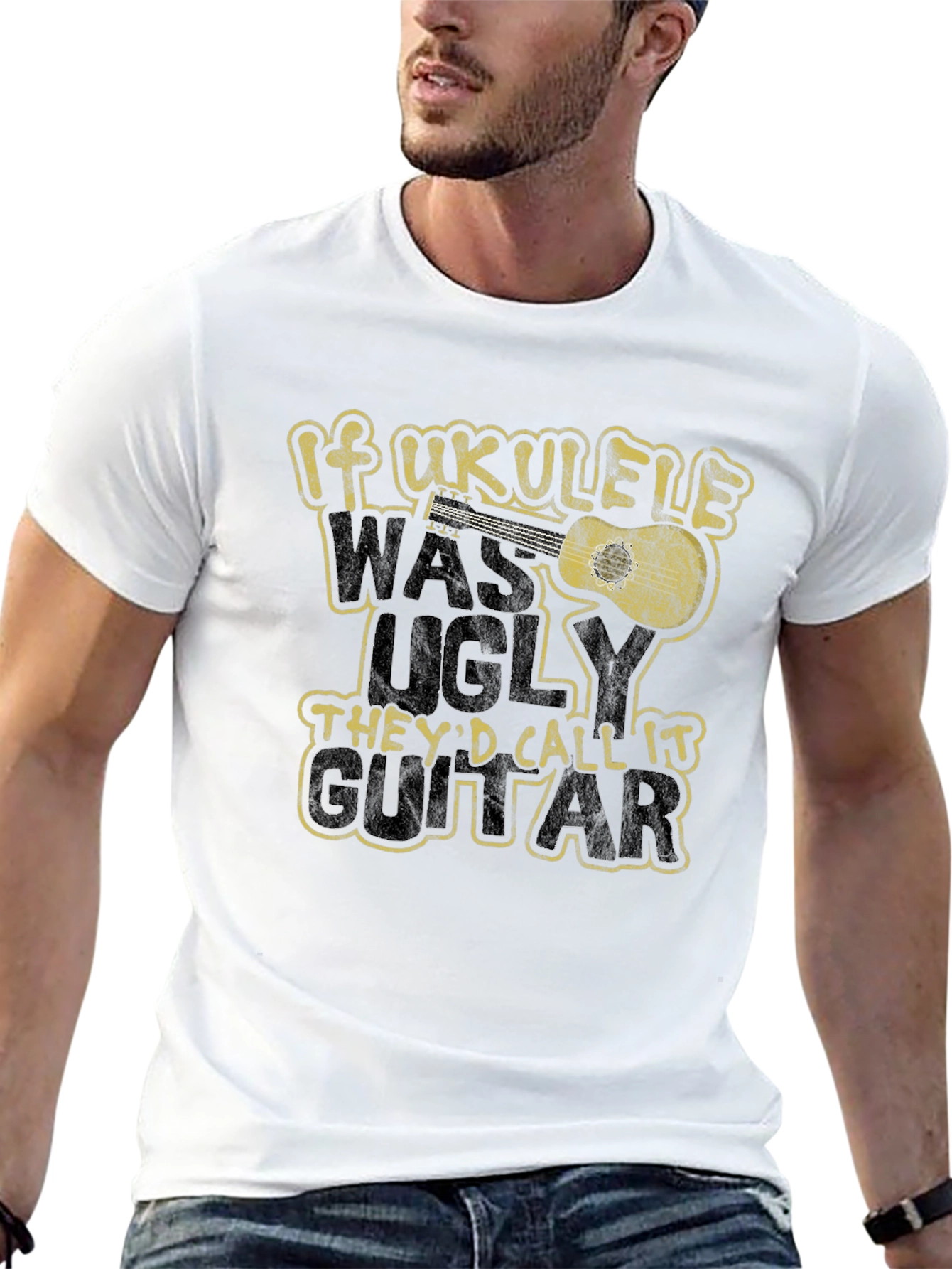 Camiseta Negra Humor Ukulele Guitarra