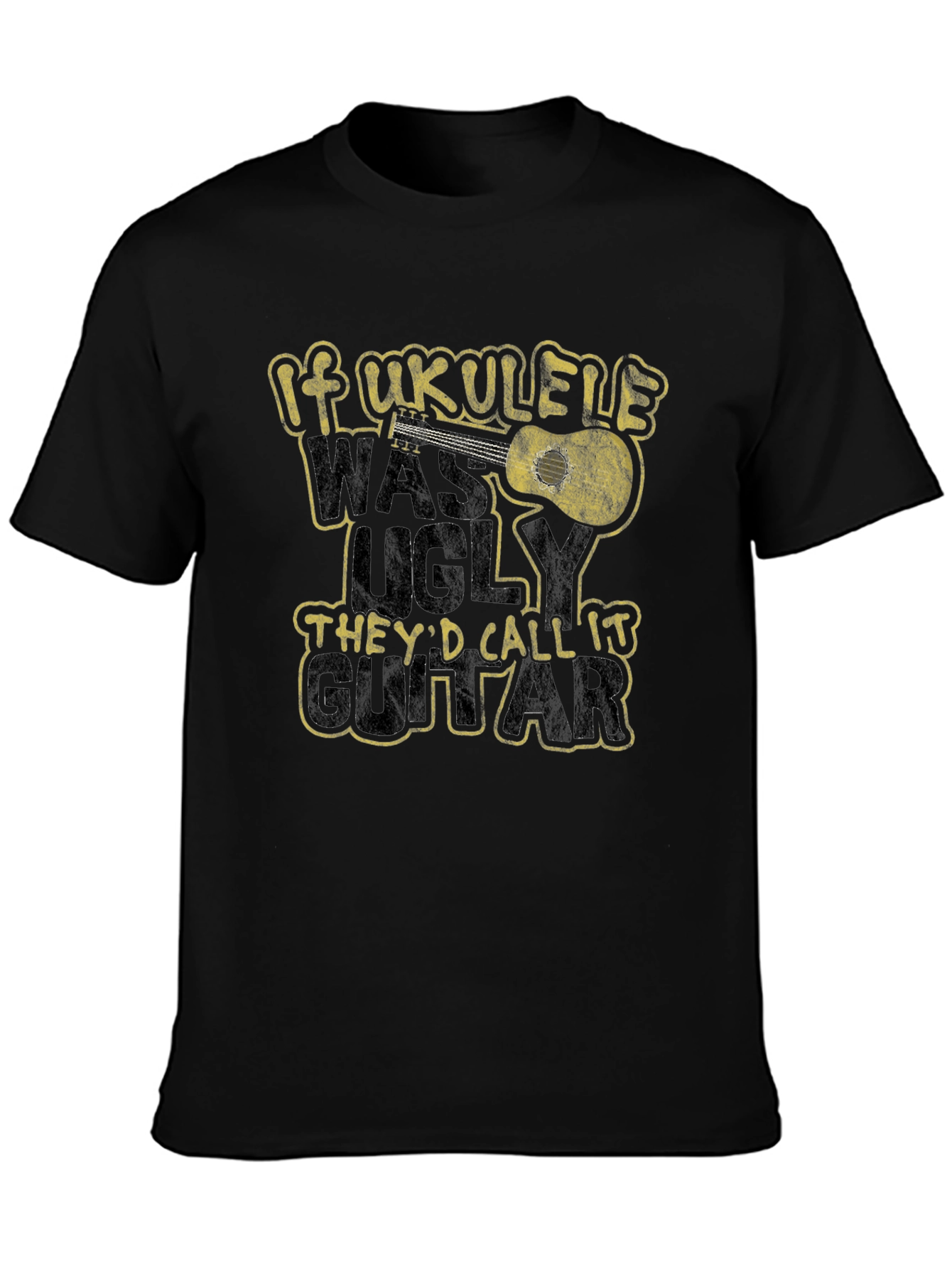 Camiseta Negra Humor Ukulele Guitarra
