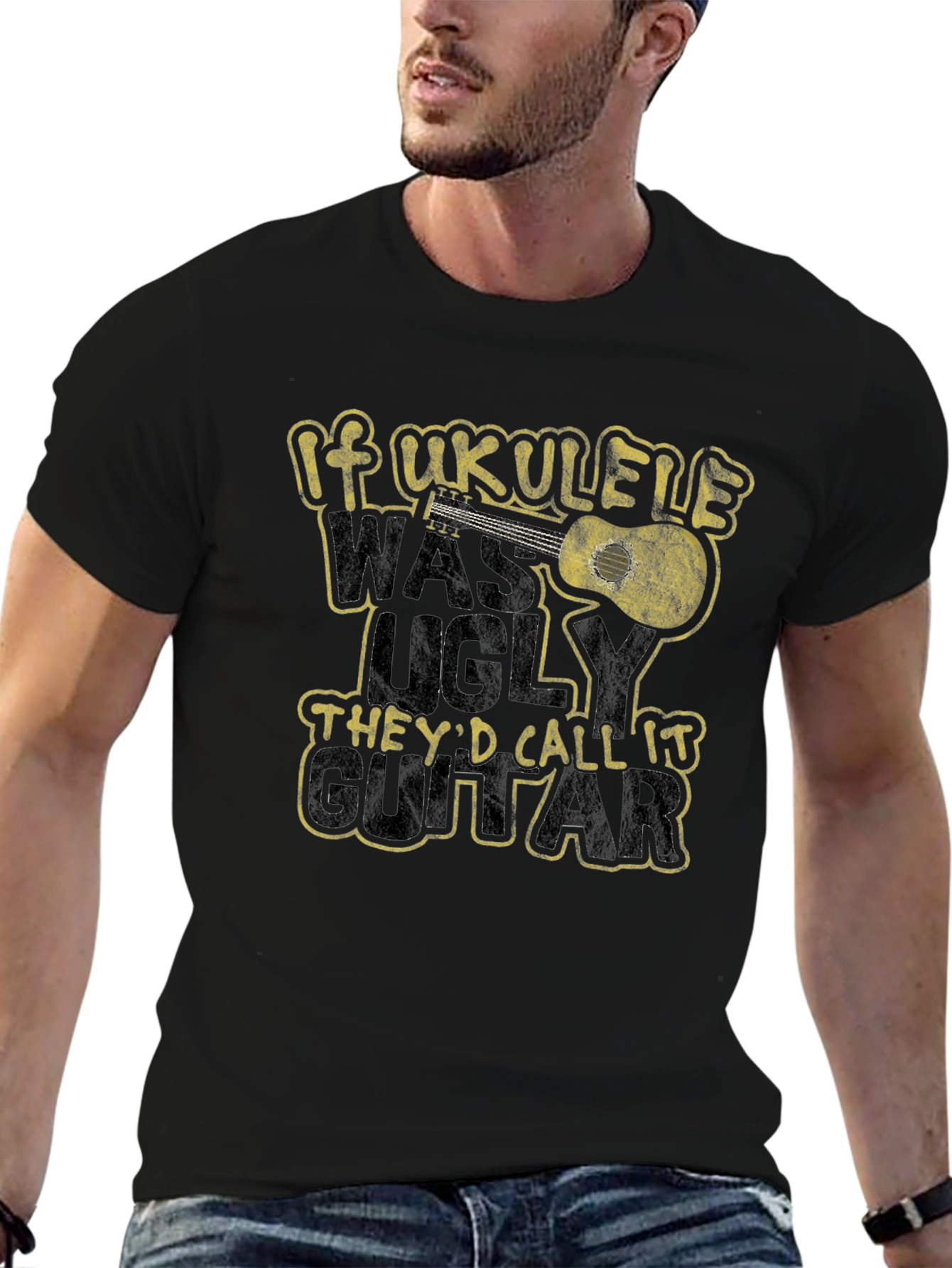 Camiseta Negra Humor Ukulele Guitarra