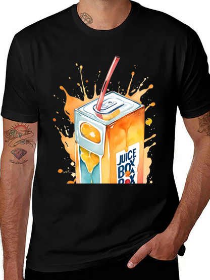 Camiseta Negra con Diseño de Caja de Jugo