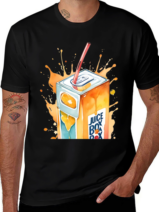 Camiseta Negra con Diseño de Caja de Jugo