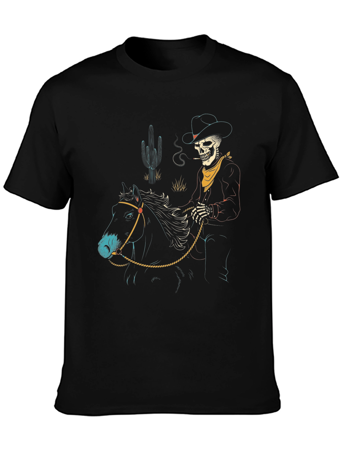 Camiseta Negra Vaquero Esqueleto a Caballo