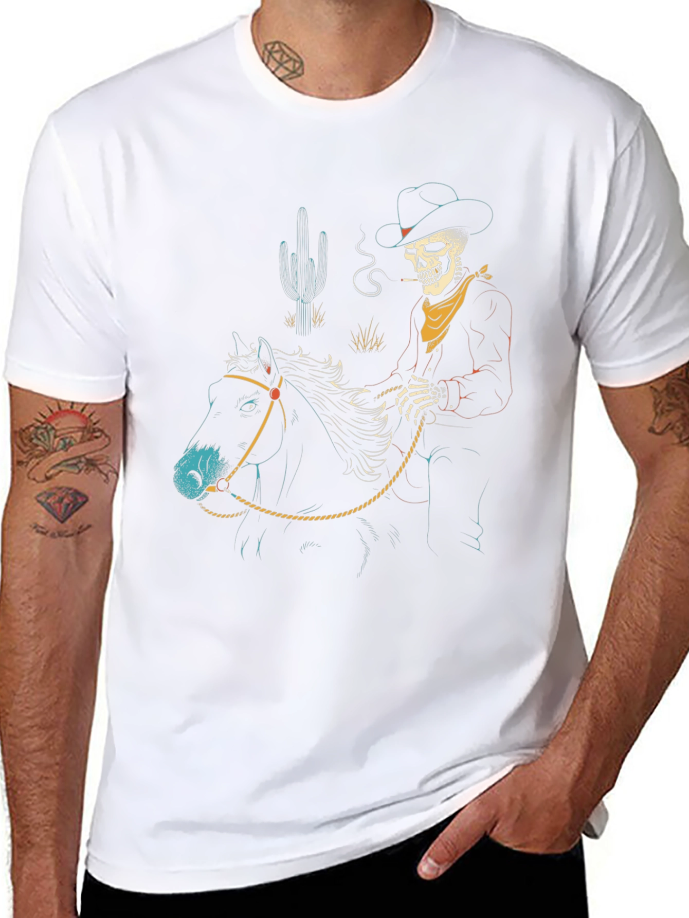 Camiseta Negra Vaquero Esqueleto a Caballo