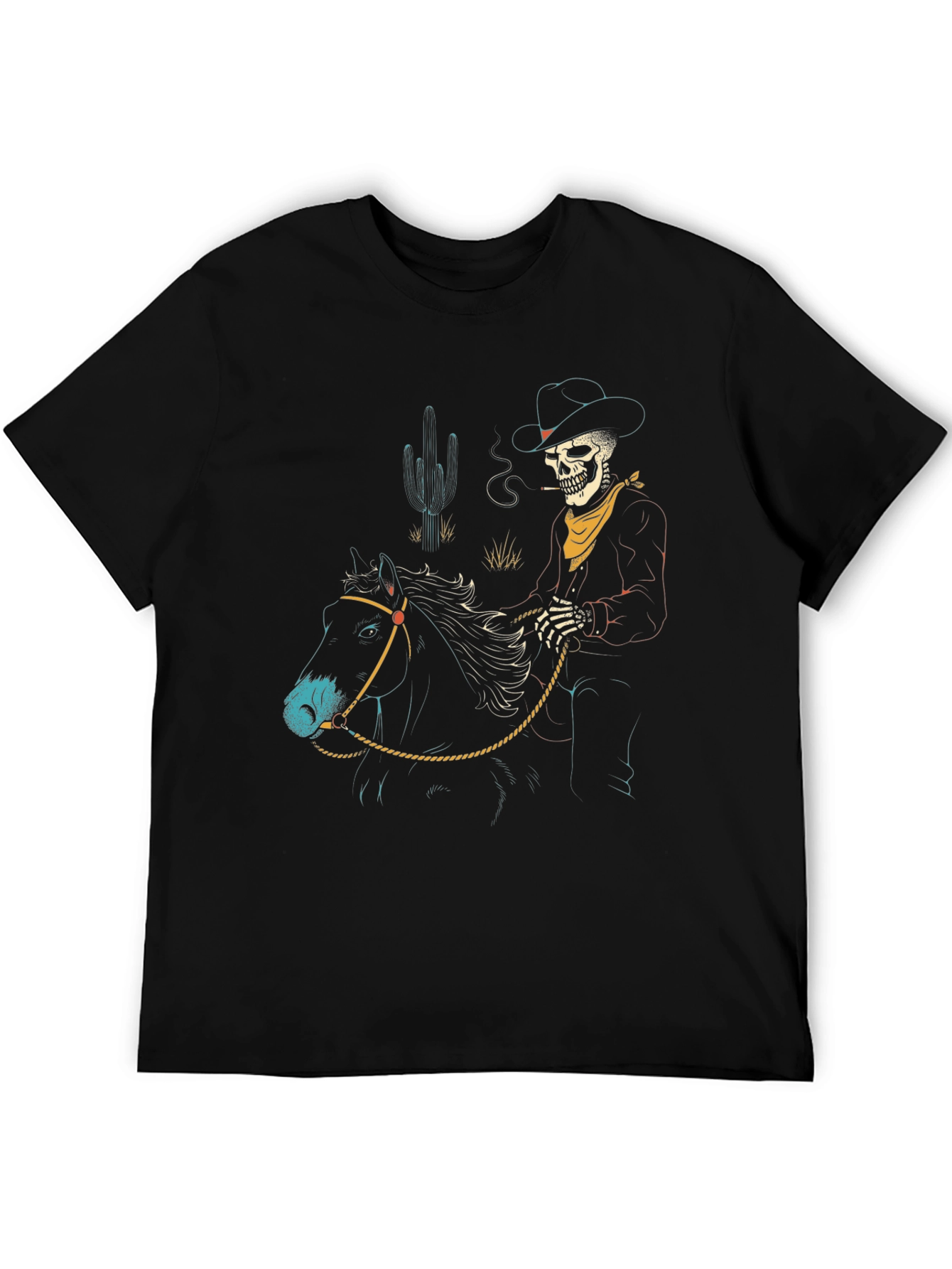 Camiseta Negra Vaquero Esqueleto a Caballo