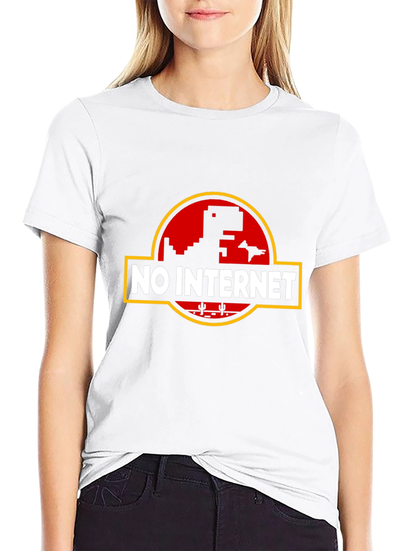 Camiseta Negra Sin Internet con Diseño Retro