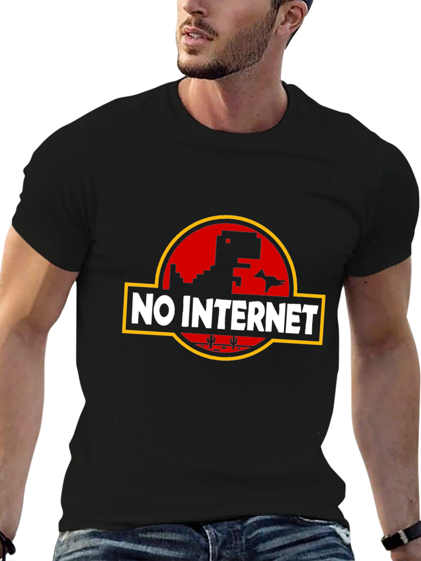 Camiseta Negra Sin Internet con Diseño Retro