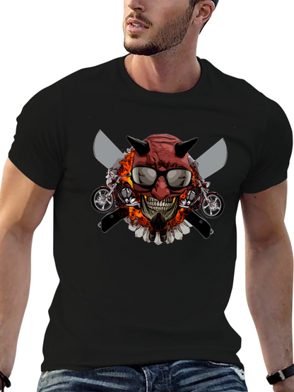 Camiseta Negra con Diseño de Calavera Motera