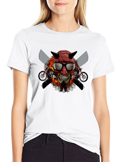 Camiseta Negra con Diseño de Calavera Motera