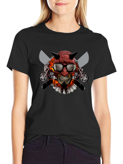 Camiseta Negra con Diseño de Calavera Motera