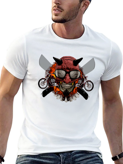 Camiseta Negra con Diseño de Calavera Motera
