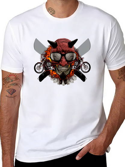 Camiseta Negra con Diseño de Calavera Motera