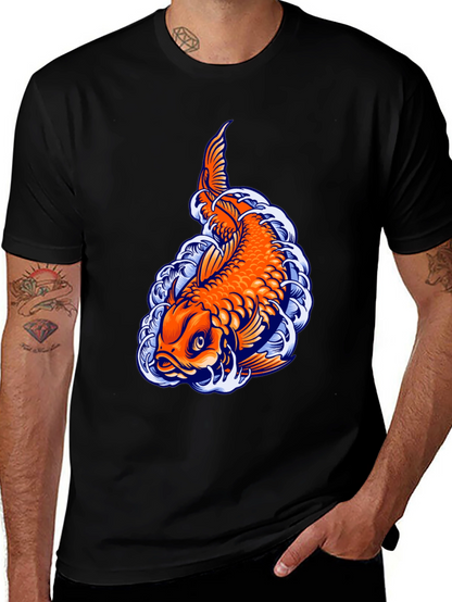 Camiseta Negra con Diseño de Carpa Koi