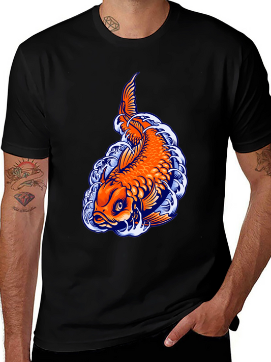 Camiseta Negra con Diseño de Carpa Koi
