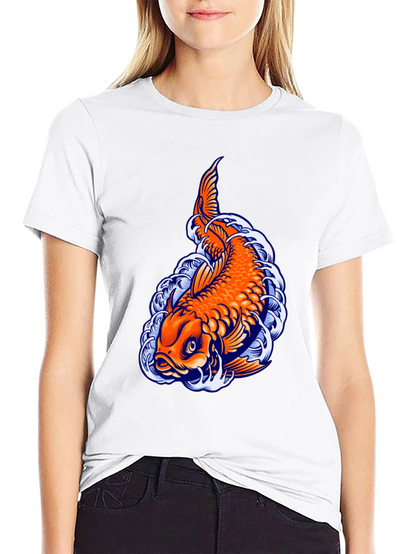 Camiseta Negra con Diseño de Carpa Koi
