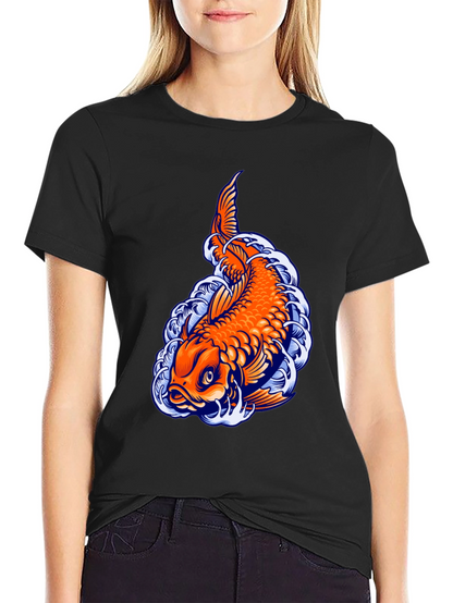 Camiseta Negra con Diseño de Carpa Koi