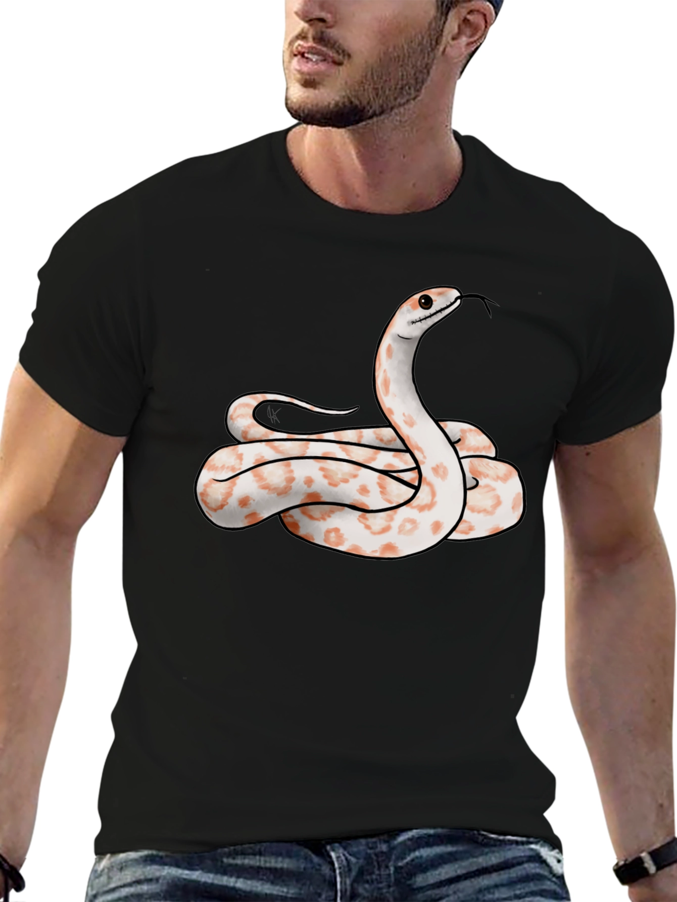 Camiseta Negra con Diseño de Serpiente Albina