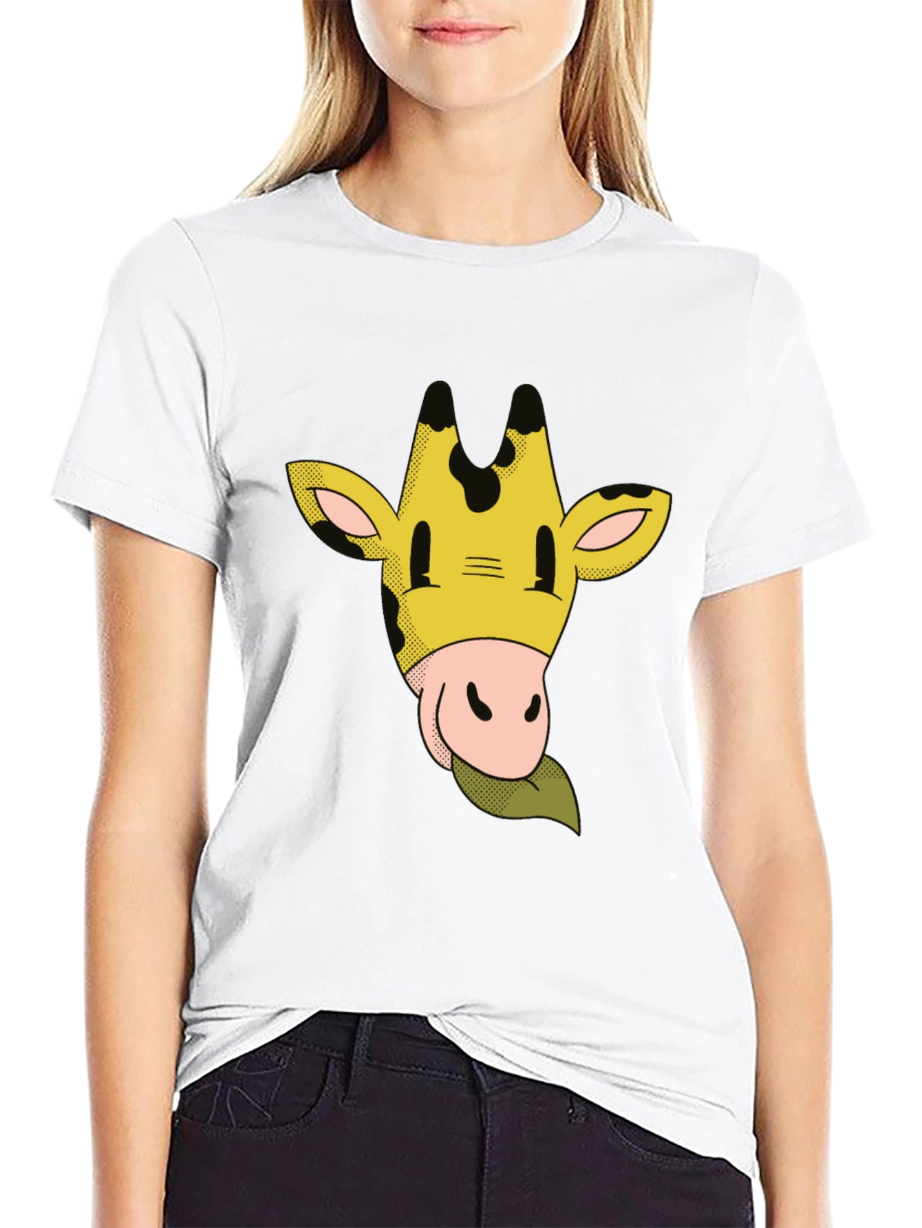 Camiseta Negra con Dibujo de Jirafa
