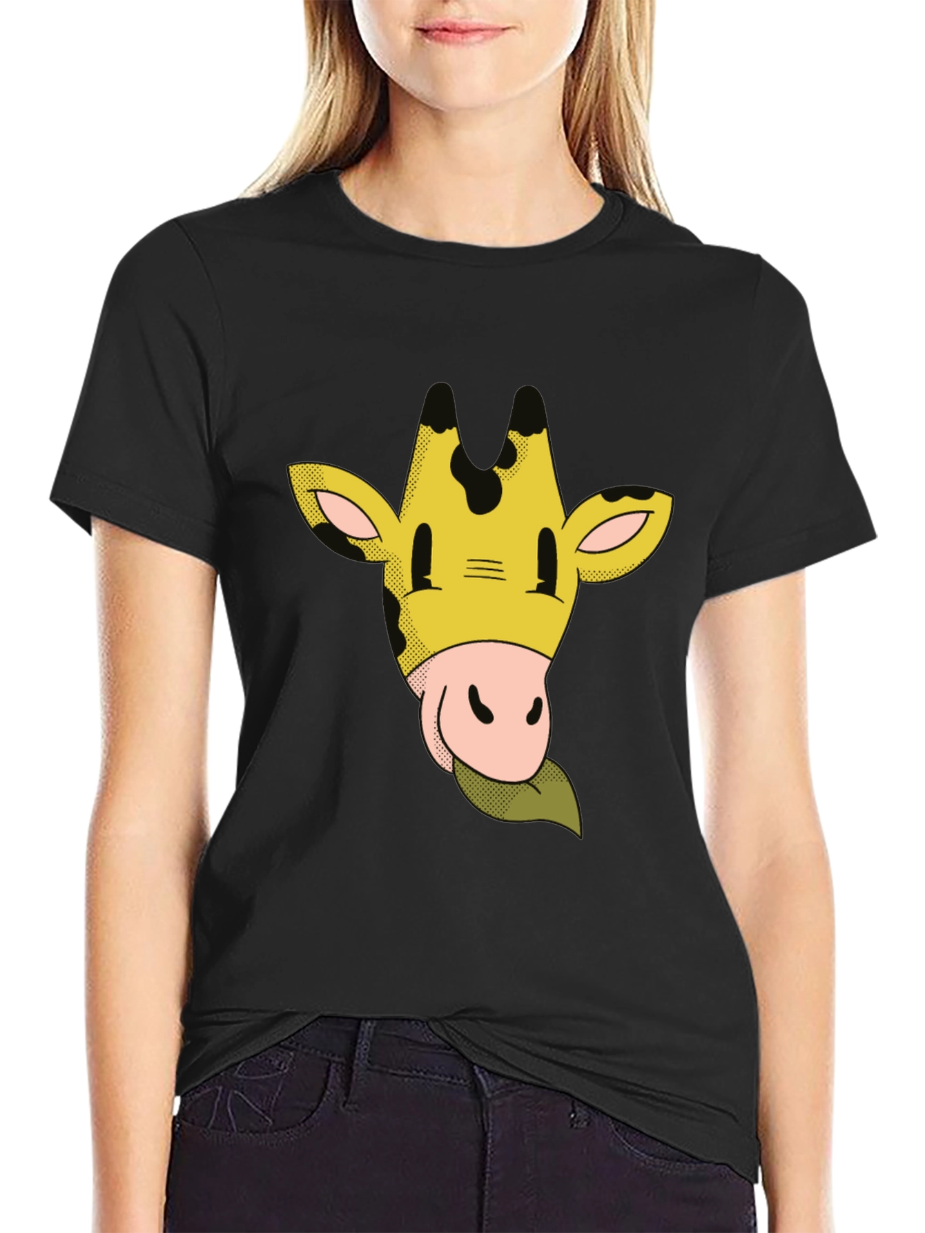 Camiseta Negra con Dibujo de Jirafa