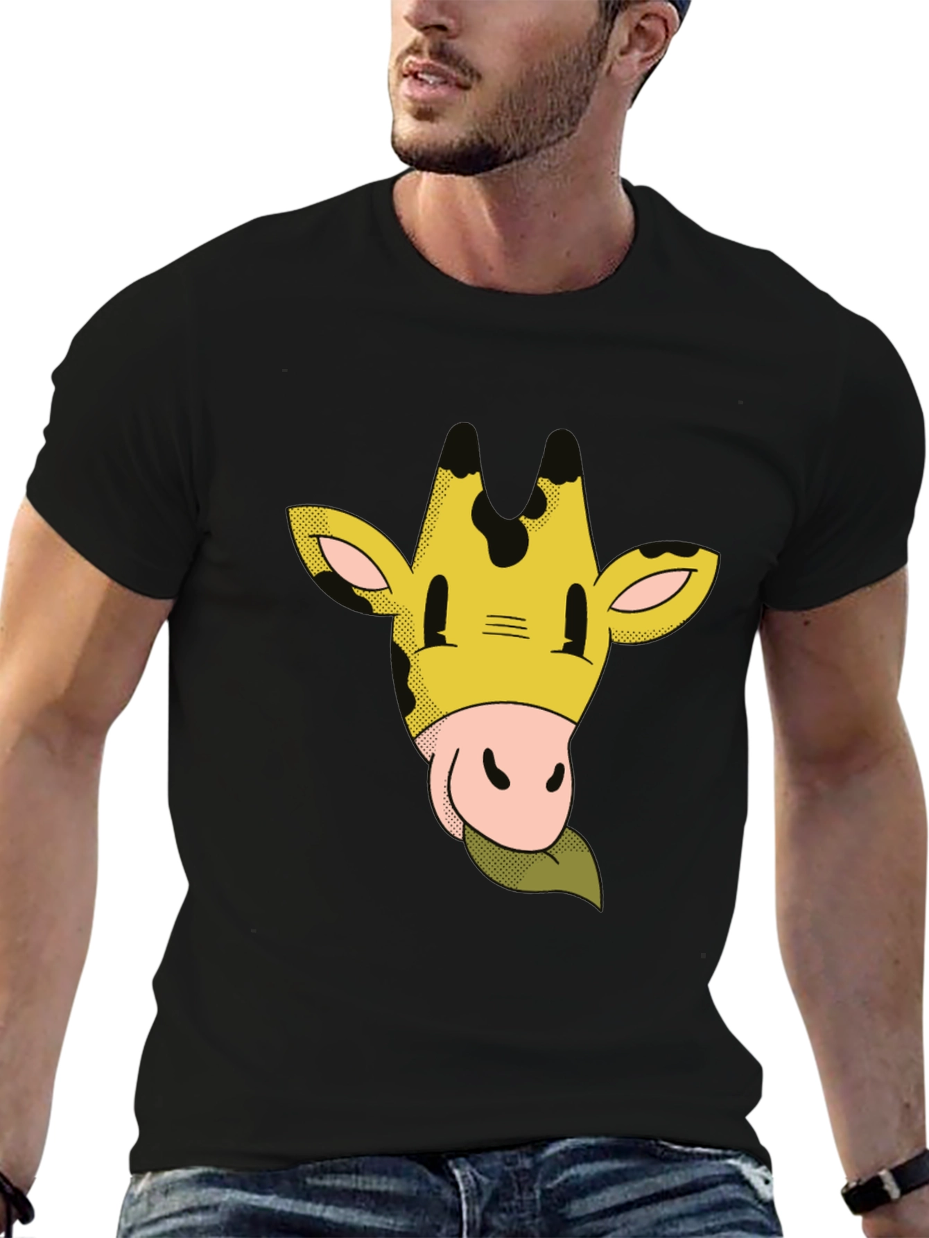 Camiseta Negra con Dibujo de Jirafa