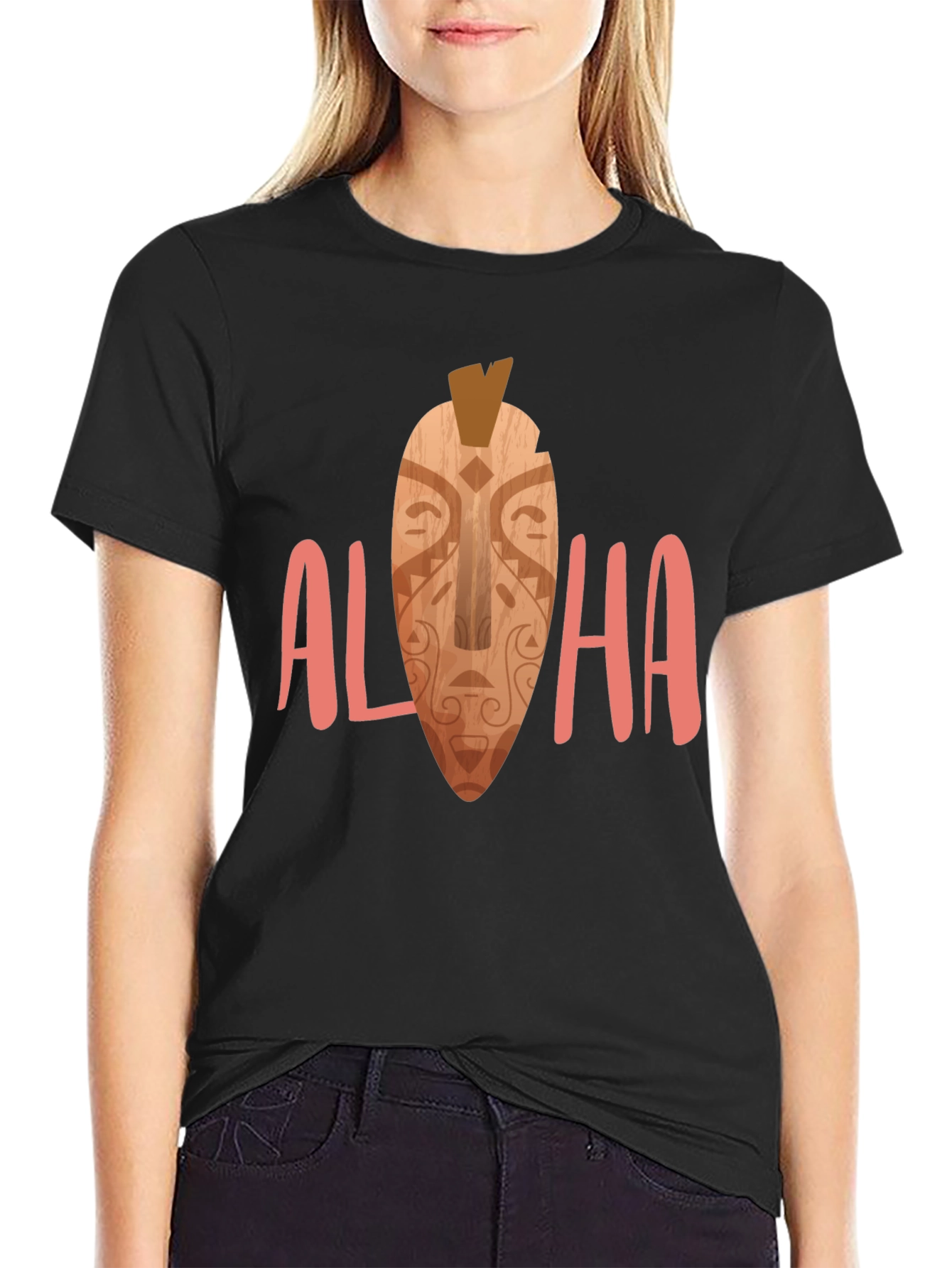 Camiseta Negra Aloha Estampada
