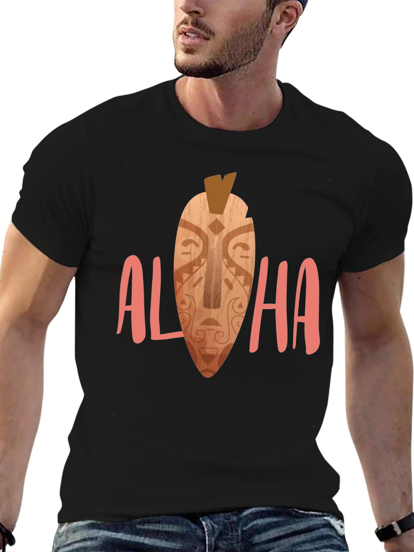 Camiseta Negra Aloha Estampada