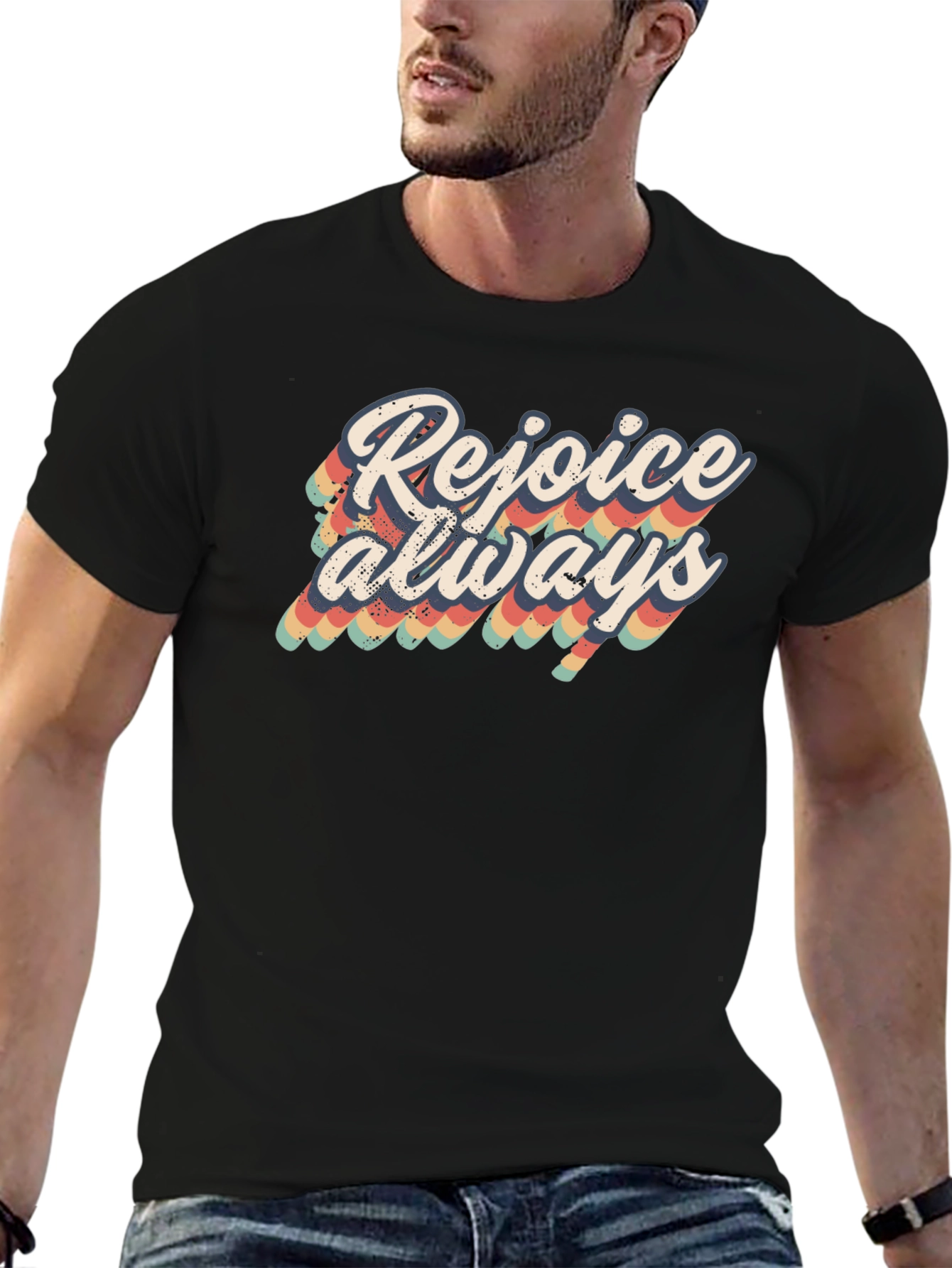 Camiseta Negra Rejoice Always Retro