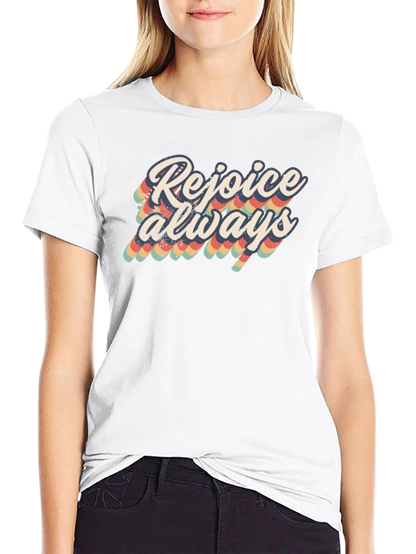 Camiseta Negra Rejoice Always Retro