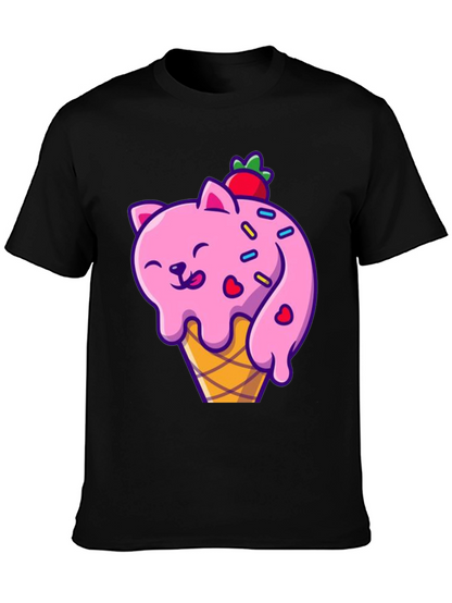 Camiseta Negra con Diseño de Gato Helado