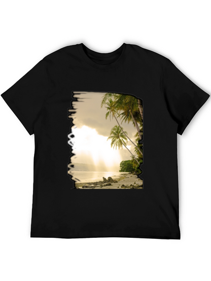 Camiseta Negra con Diseño de Playa Tropical